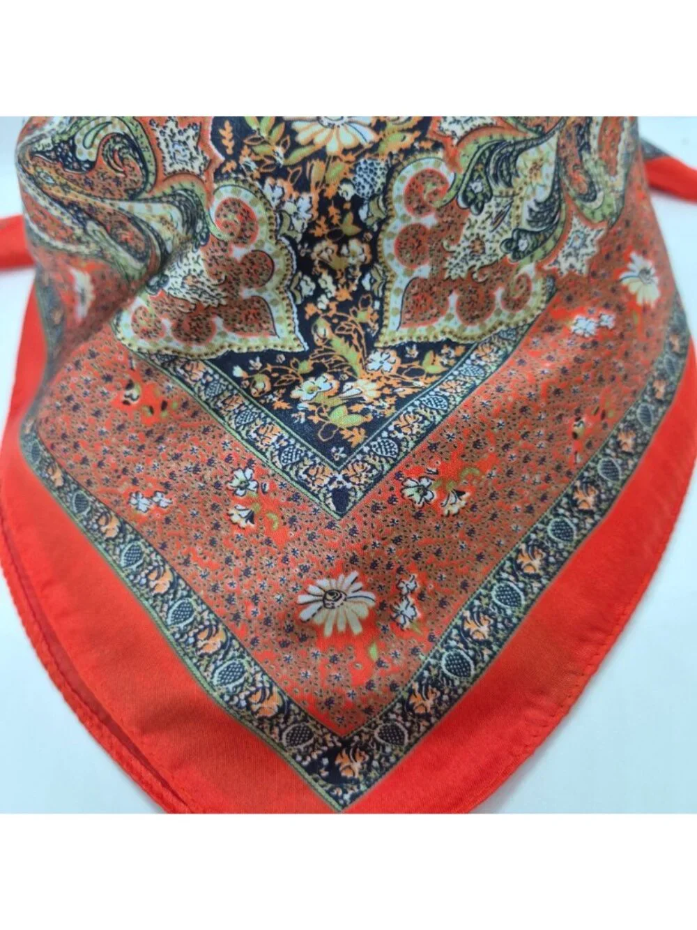❤️Elegant Paisley Silk Scarf Square Orange Red Floral Neck Head Wrap luxurious